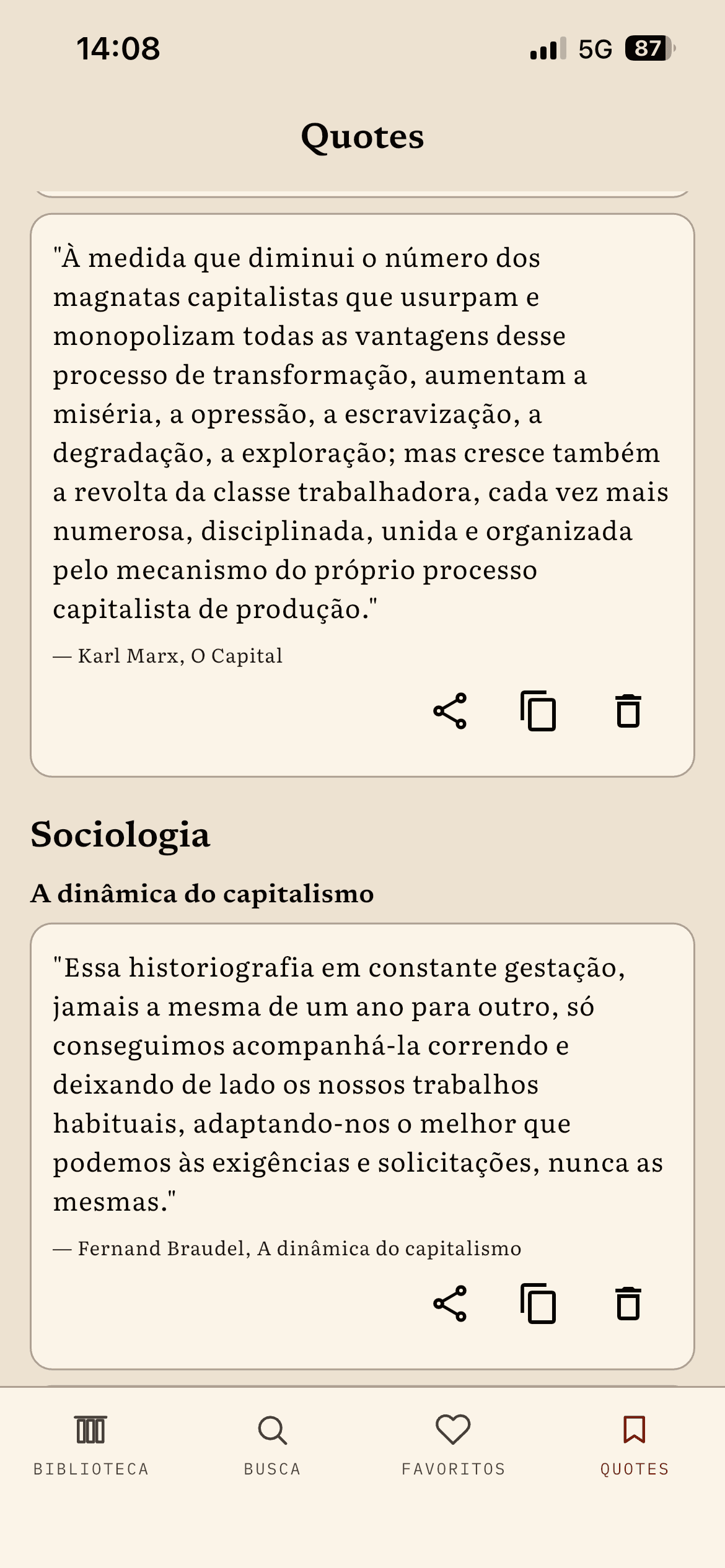 Citações salvas com referência à obra no Lumo