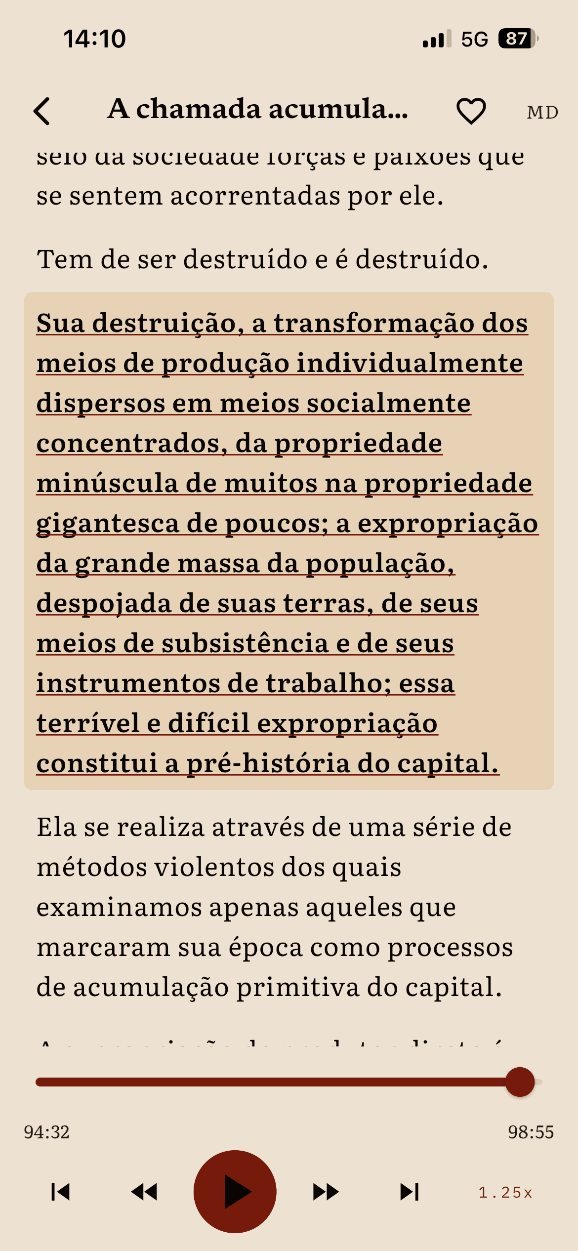 Player do Lumo com texto sincronizado e destaque na frase ativa